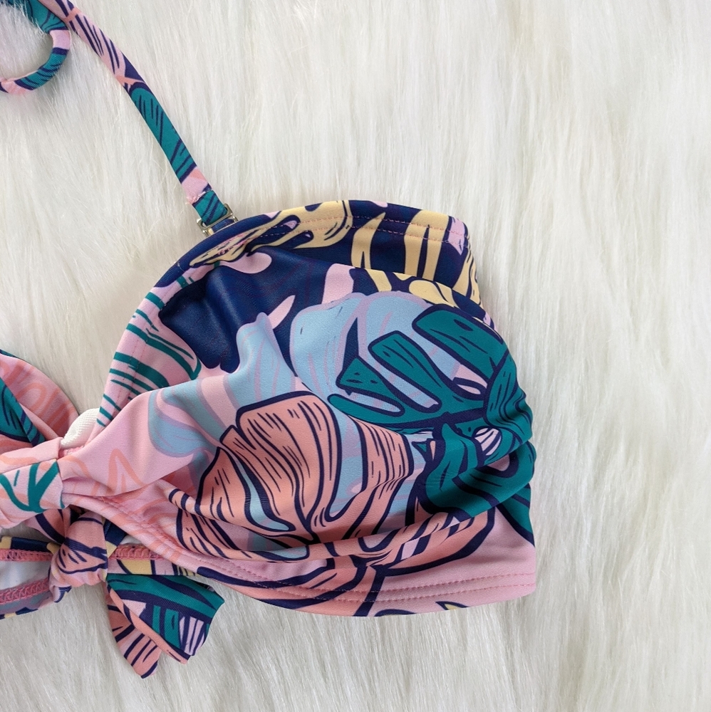Pink and green tropical print multi way bikini top - Picture 2 of 9